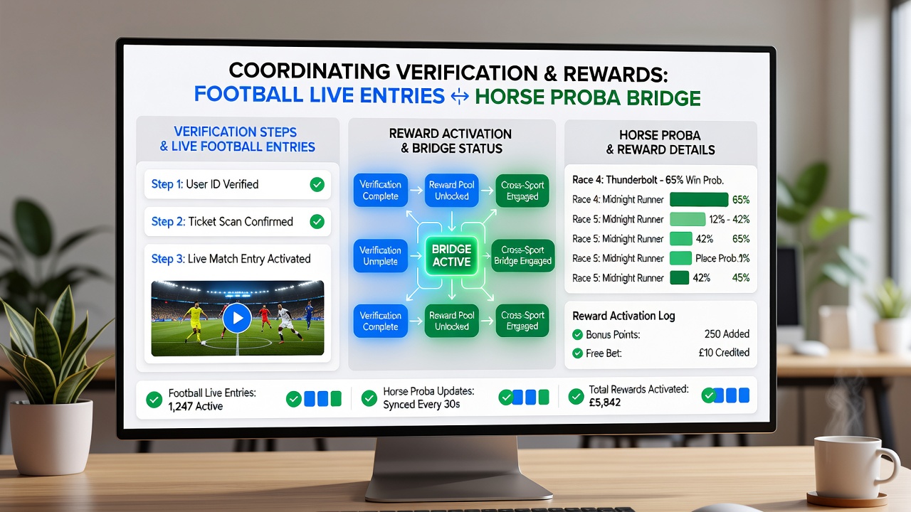 Dashboard view of app coordinating football bets, horse tracking, and slot rewards after verification