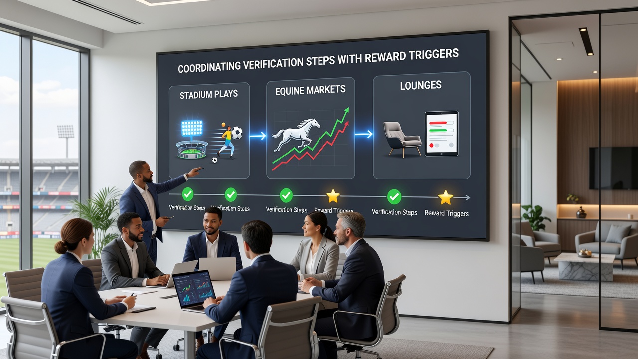 User interface illustrating reward trigger activation following verification in equine and casino lounge settings