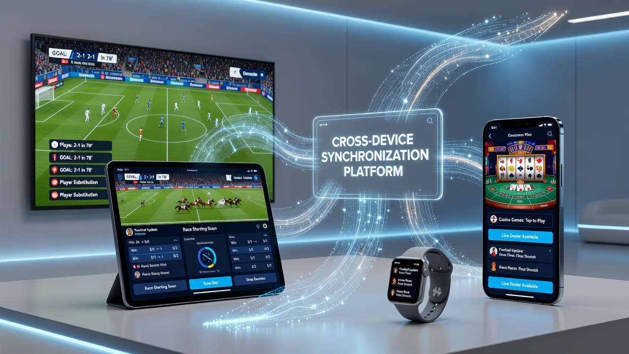 Secure transaction flow diagram illustrating encrypted payments across football, horse racing, and casino platforms on synced devices