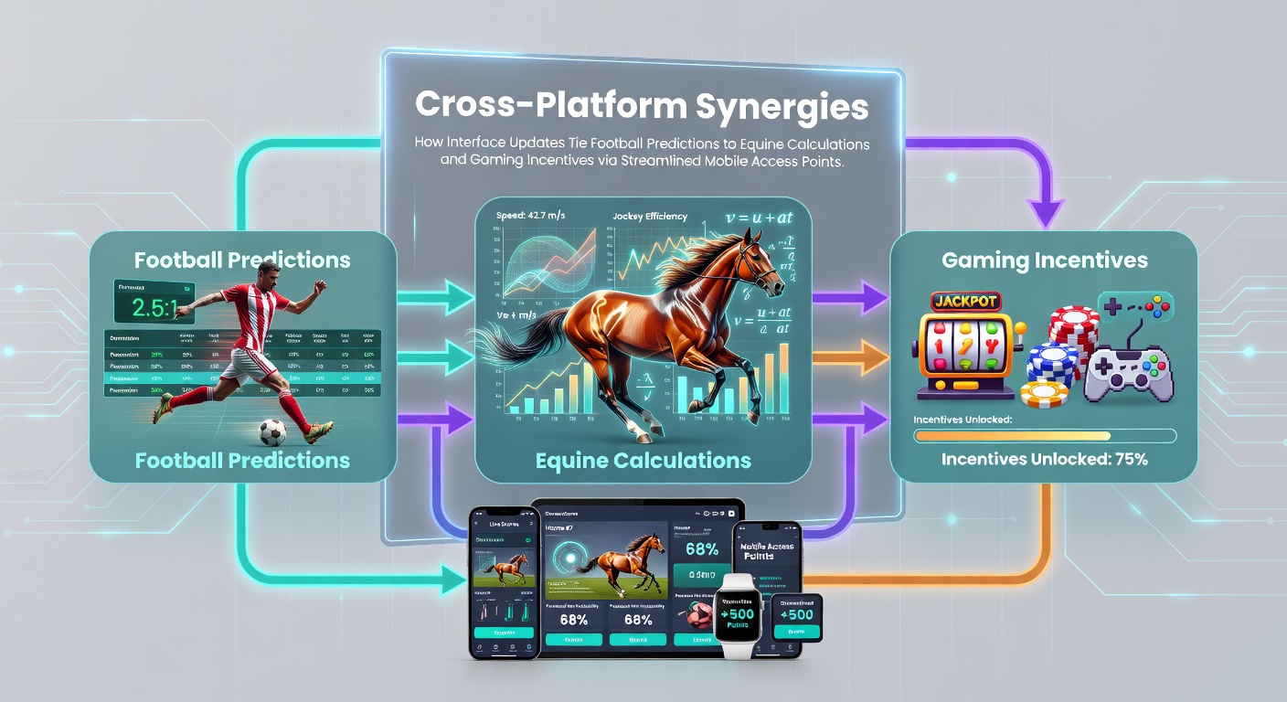 Mobile app interface displaying integrated football predictions, horse racing calculations, and gaming incentives