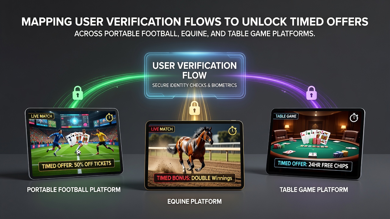 Diagram showing user verification steps across mobile betting platforms for football, horse racing, and table games