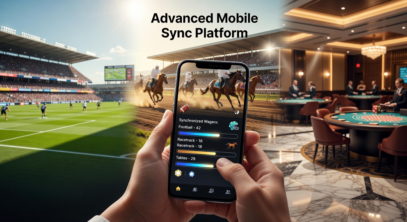 Smartphone screen displaying synchronized live bets on soccer, horse racing, and casino tables
