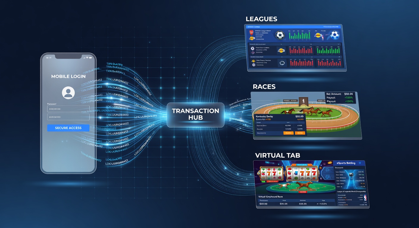 Dashboard view showing interconnected transaction flows between sports leagues, horse racing, and casino table games